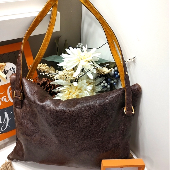 Anya Ponorovskaya Genuine Distressed Leather Shoulder Satchel Hobo Bag, Chocolat - Picture 8 of 9